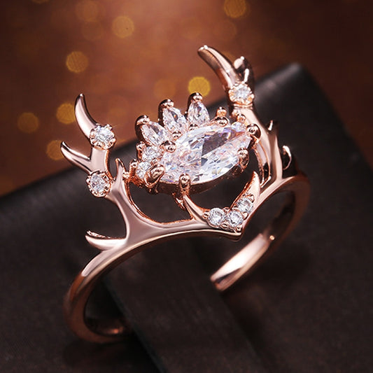 Fashion Jewelry Elk Designed Rings for Women with Zircon in Rose Gold Color