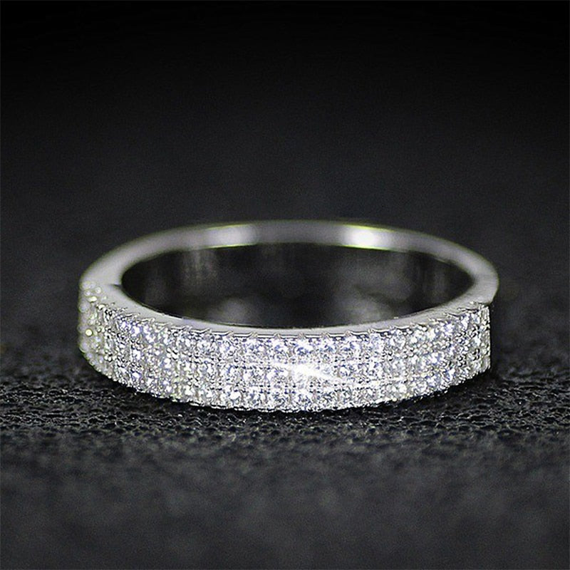 Fashion Jewelry Luxury Bling Bling 3 Row Paved CZ Wedding Band Ring for Women