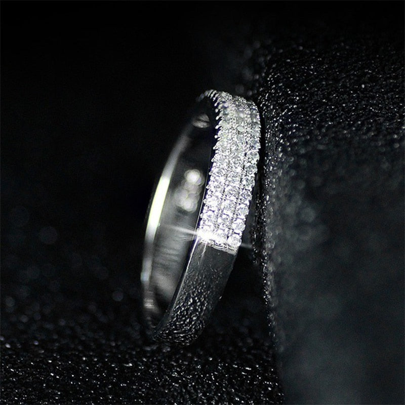 Fashion Jewelry Luxury Bling Bling 3 Row Paved CZ Wedding Band Ring for Women