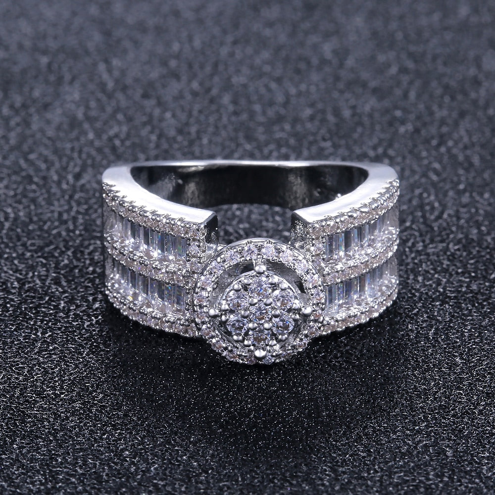 Stylish Micro Pave Engagement Rings for Women with Zircon in Silver Color
