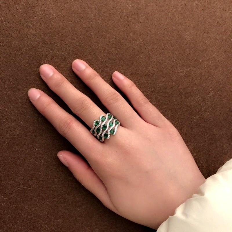 Party Accessories Vintage Green Geometric Line Design Cubic Zircon Ring