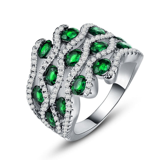 Party Accessories Vintage Green Geometric Line Design Cubic Zircon Ring