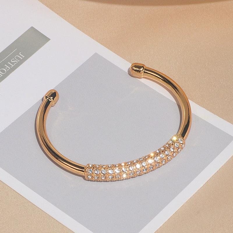Wedding Jewelry Luxury Crystal Open Bangle Bracelet for Women with Zircon in Gold Color