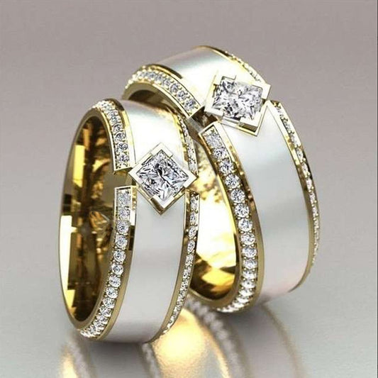 Statement Jewelry Gorgeous Gold Color Princess Cut CZ Wedding Band Ring