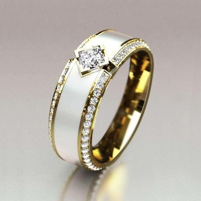 Statement Jewelry Gorgeous Gold Color Princess Cut CZ Wedding Band Ring