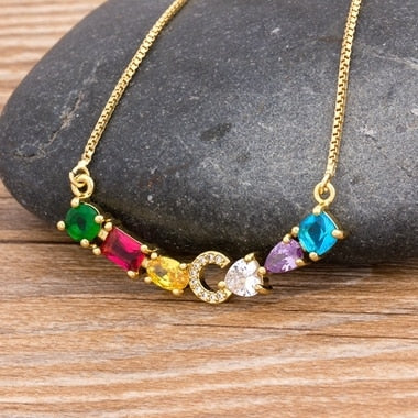 Rainbow Necklace with Initial A-Z for Women and Men in Gold Color