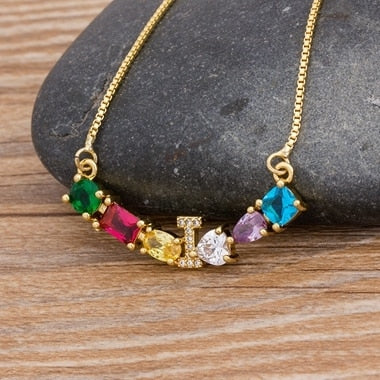 Rainbow Necklace with Initial A-Z for Women and Men in Gold Color