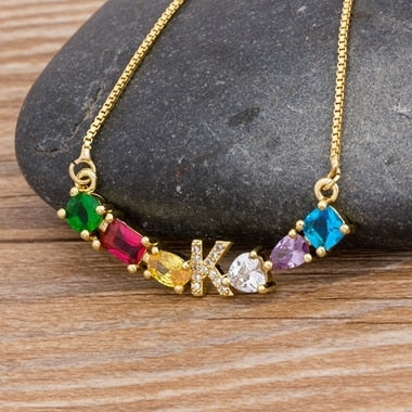 Rainbow Necklace with Initial A-Z for Women and Men in Gold Color
