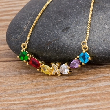 Rainbow Necklace with Initial A-Z for Women and Men in Gold Color