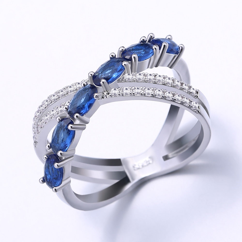 Trendy Jewelry Creative Blue X Cross Design Cubic Zircon Fashion Ring
