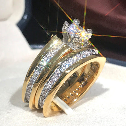 Wedding Jewelry Luxury 2Pcs Bridal Set Ring for Women with Zircon in Gold Color