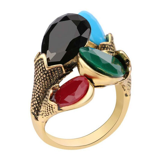 Vintage Jewelry Boho Rings for Women with Four Stone in Gold Color