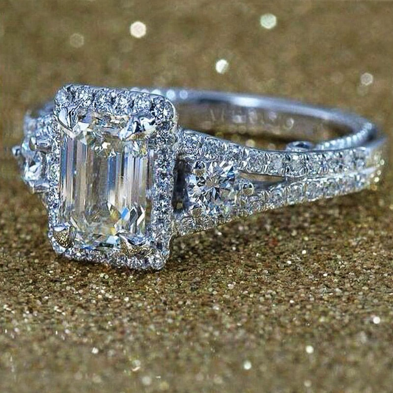 Engagement Jewelry Luxury Micro Pave Square Cubic Zircon Wedding Band Ring