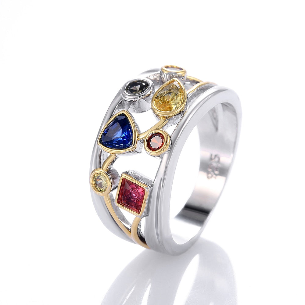 Trendy Jewelry Hollow Out Assorted Color Rings for Women in 925 Sterling Silver