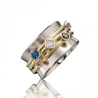 Fashion Jewelry Geometric Colorful Cubic Zirconia Band Ring for Women in Silver Color