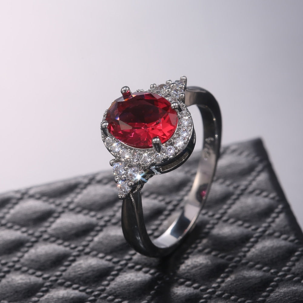 Victorian Jewelry Pretty Red Oval Cut Cubic Zircon Cocktail Ring for Girl