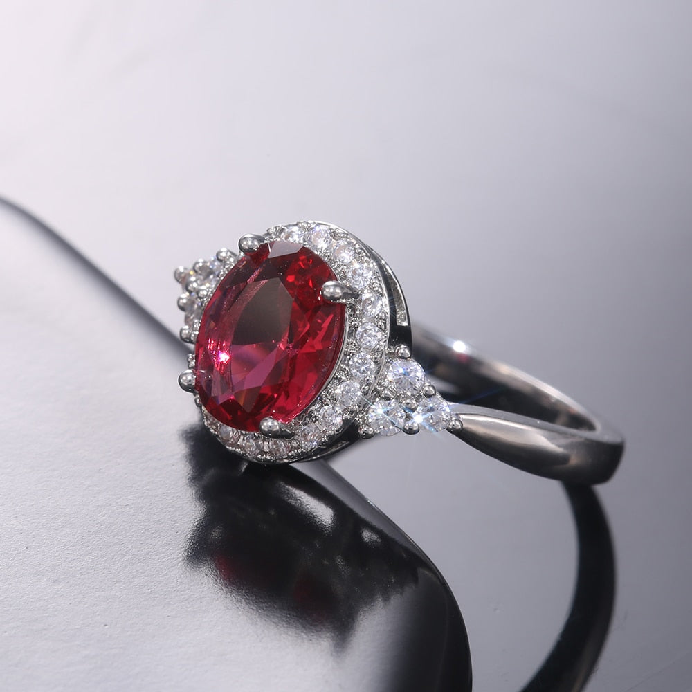 Victorian Jewelry Pretty Red Oval Cut Cubic Zircon Cocktail Ring for Girl