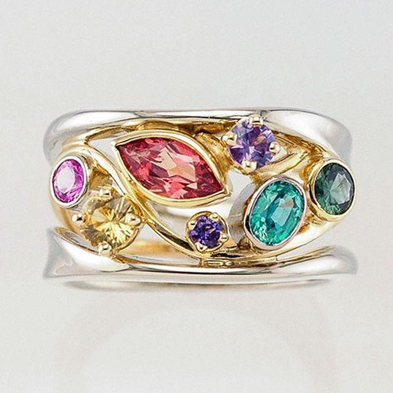 Fashion Jewelry Geometric Colorful Multi-Stones Cubic Zircon Fashion Ring