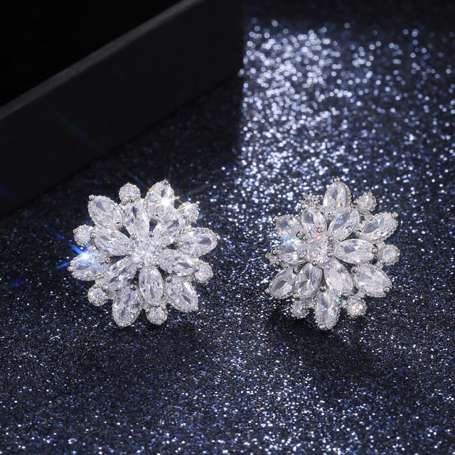 Fashion Jewelry Double Layer Flower Stud Earrings for Women with Cubic Zirconia