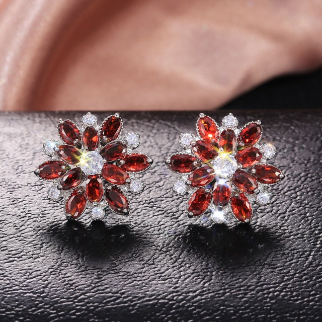 Fashion Jewelry Double Layer Flower Stud Earrings for Women with Cubic Zirconia