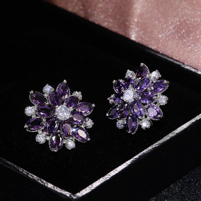 Fashion Jewelry Double Layer Flower Stud Earrings for Women with Cubic Zirconia