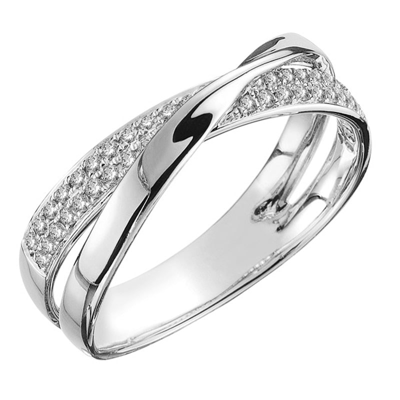 Fashion Jewelry Two-Tone X Cross Puzzle Ring for Women in 925 Sterling Silver