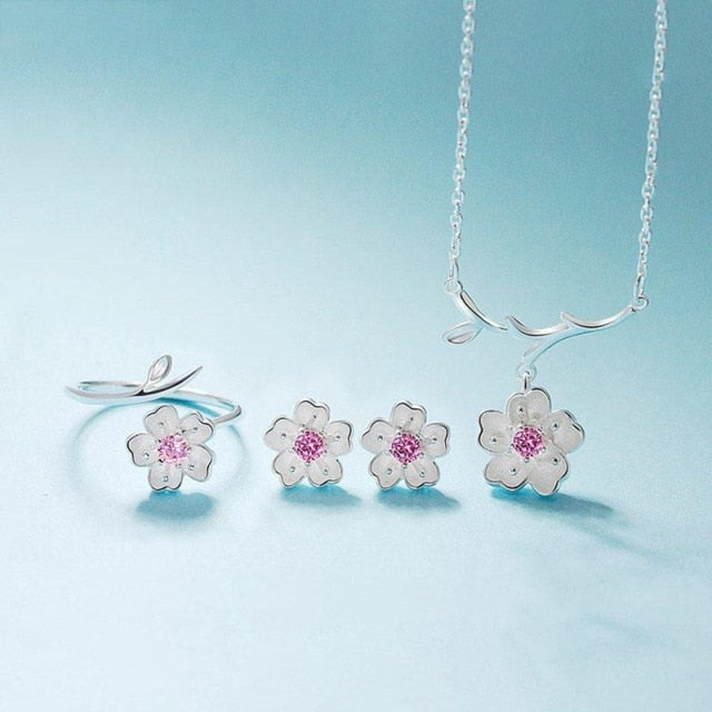 Fashion Jewelry Cherry Flower Jewelry Set for Her in 925 Sterling Silver