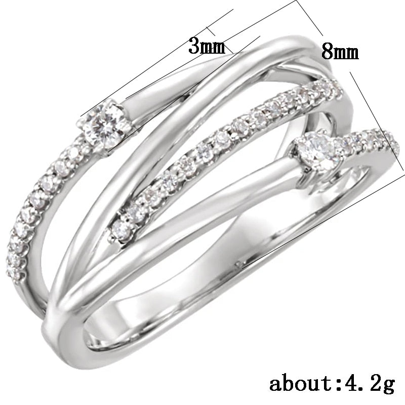 Fashion Jewelry Micro Pave Cross Puzzle Ring for Women with Zircon in Silver Color