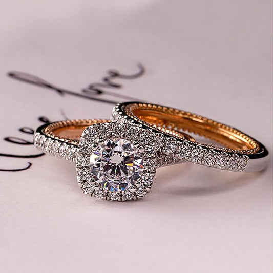 Wedding Jewelry Romantic Bridal Set Rings for Women with Zircon in Rose Gold Color