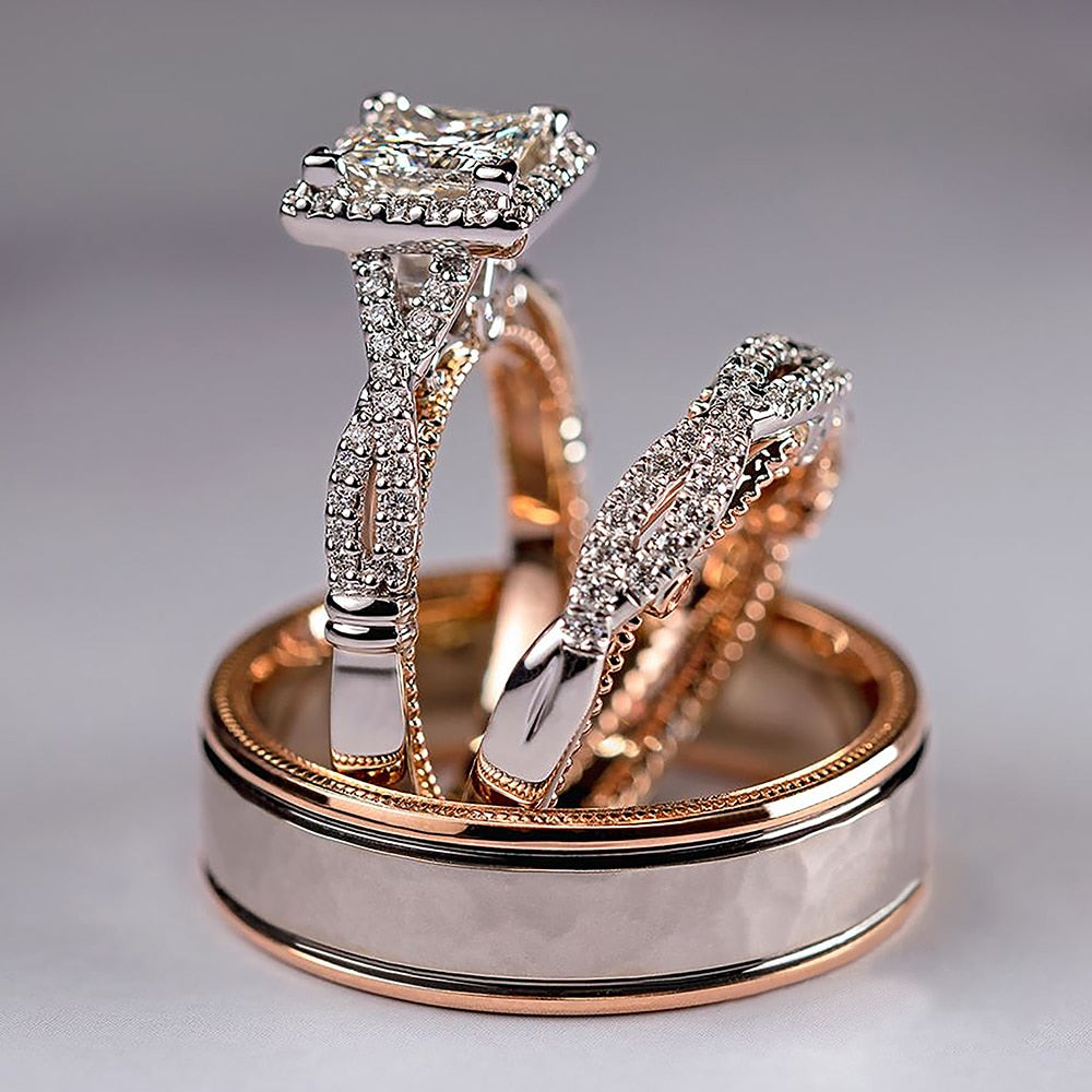 Gorgeous 3Pcs/Set Engagement Rings for Women with Zircon in Silver Color