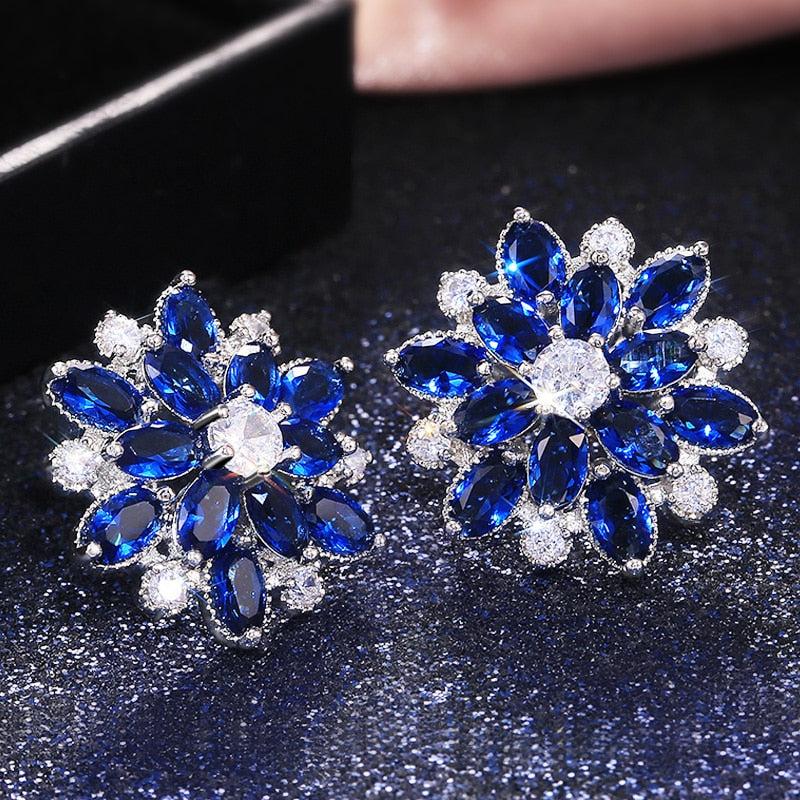 Fashion Jewelry Double Layer Flower Stud Earrings for Women with Cubic Zirconia