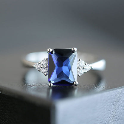 Wedding Jewelry Classic Blue Radiant Cut Cubic Zircon Cocktail Ring for Her