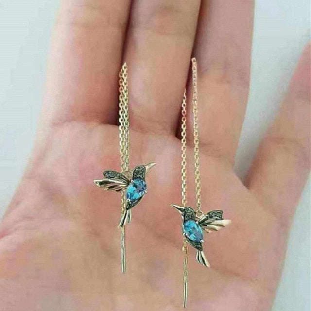 Fashion Jewelry Little Bird Drop Earrings for Women with Zircon in Gold Color