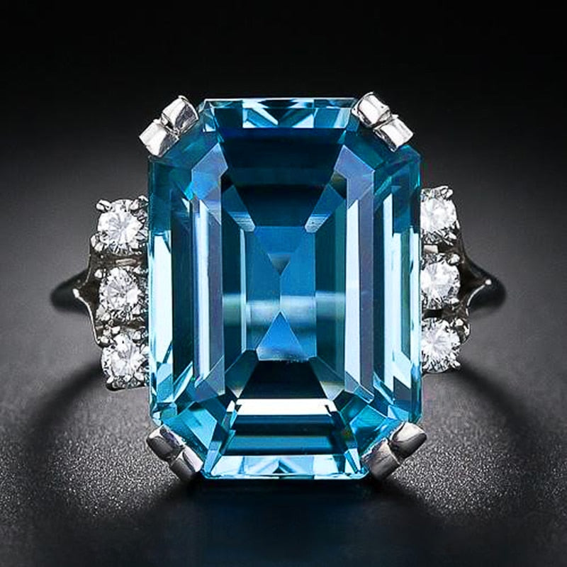 Party Accessories Gorgeous SkyBlue Radiant Cut CZ Cocktail Ring for Her