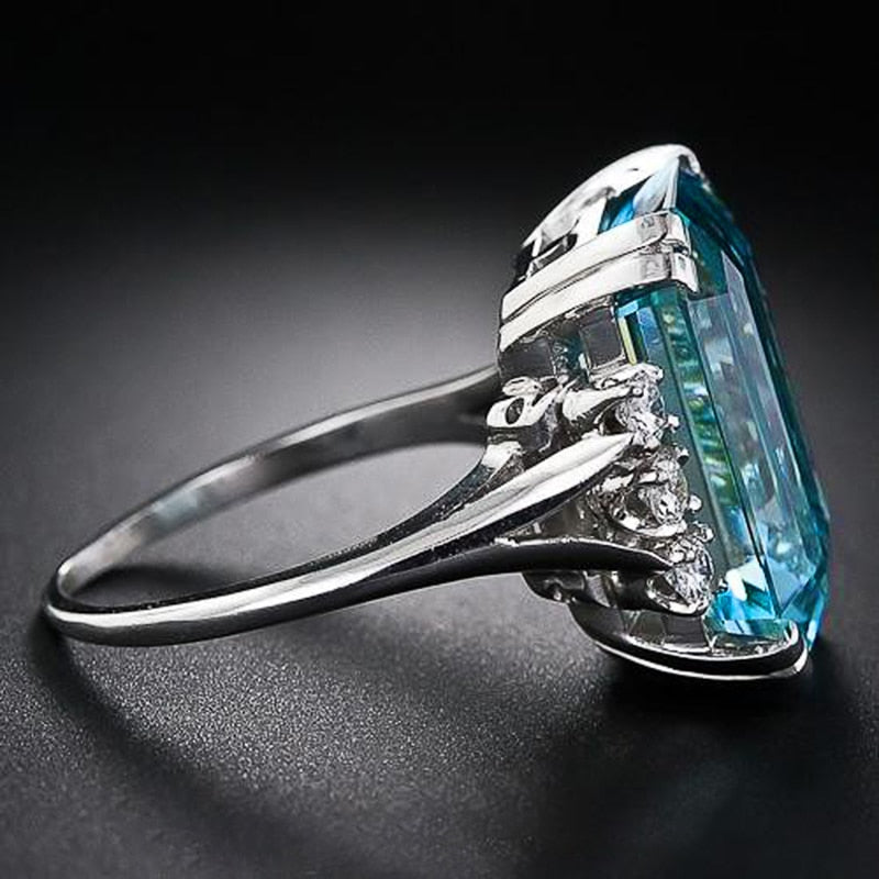 Party Accessories Gorgeous SkyBlue Radiant Cut CZ Cocktail Ring for Her