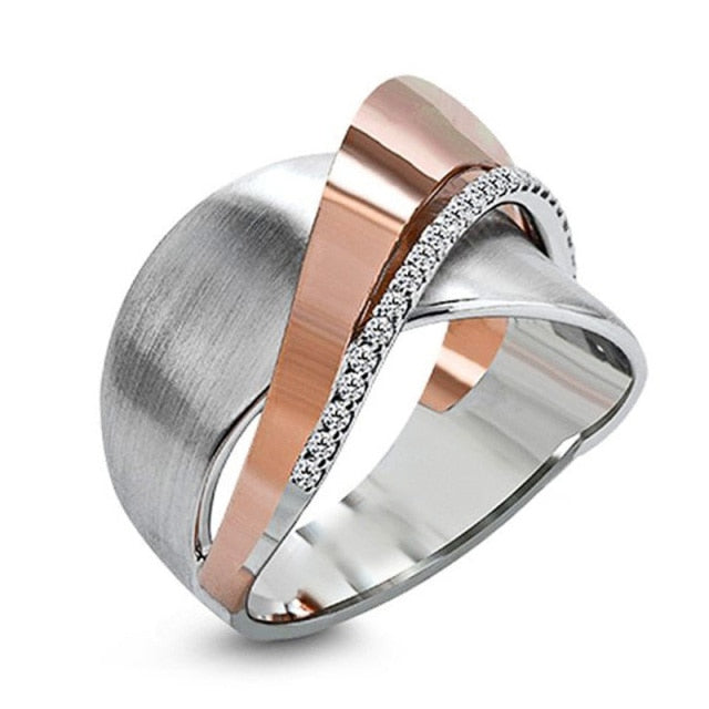 Fashion Jewelry Metal Geometric Puzzle Ring for Women with Zircon in Silver Color
