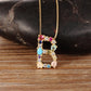 Rainbow Gemstone Necklace with Initial A-z for Women in Gold Color