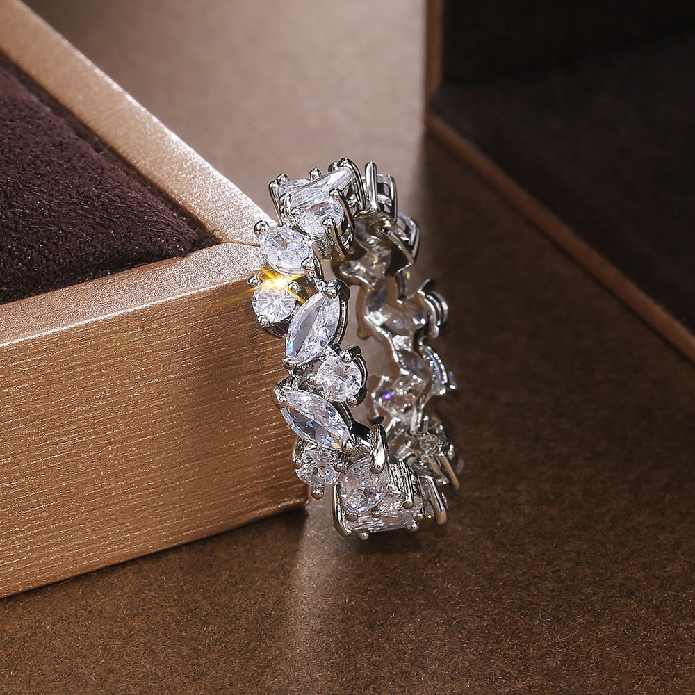 Wedding Jewelry Romantic Shiny Marquise Cut Cubic Zircon Bridal Set Ring
