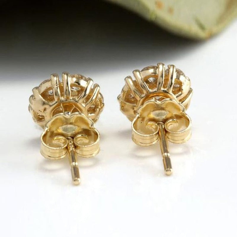 Dainty Flower Stud Earrings for Women with Cubic Zirconia in Gold Color