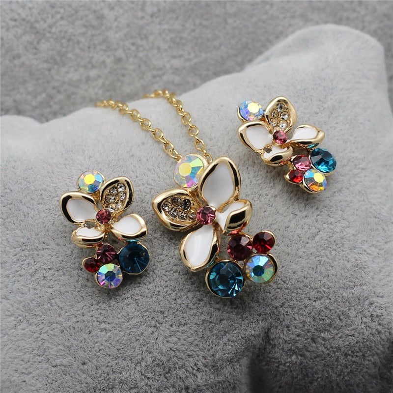 Fashion Jewelry Unique Multi-Color Flower Crystal Jewelry Set for Women