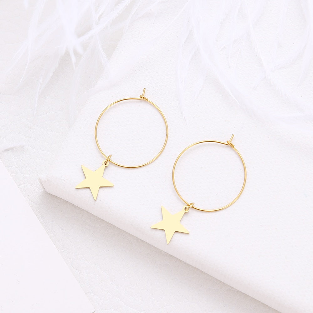 Stainless Steel Jewelry Star Dangle Earrings For Women in Gold Color and Silver Color