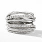 Fashion Jewelry Multiple Row Puzzle Ring for Women with Shiny Zircon  in Silver Color