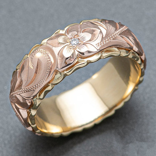 Vintage Jewelry Elegant Flower Carved Design Wedding Band Rings in Gold Color