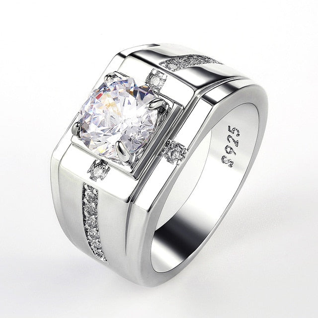 Simple  Elegant Design Engagement Ring for Men with Zircon in Silver Color