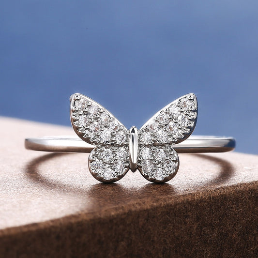 Romantic Jewelry Graceful White Butterfly Cubic Zircon Rings for Women