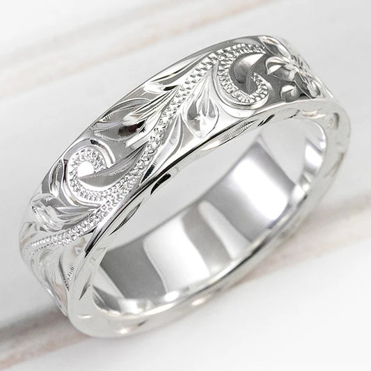 Trendy Jewelry Engraved Flower Leaf Band Ring for Lover with Zircon in Silver Color
