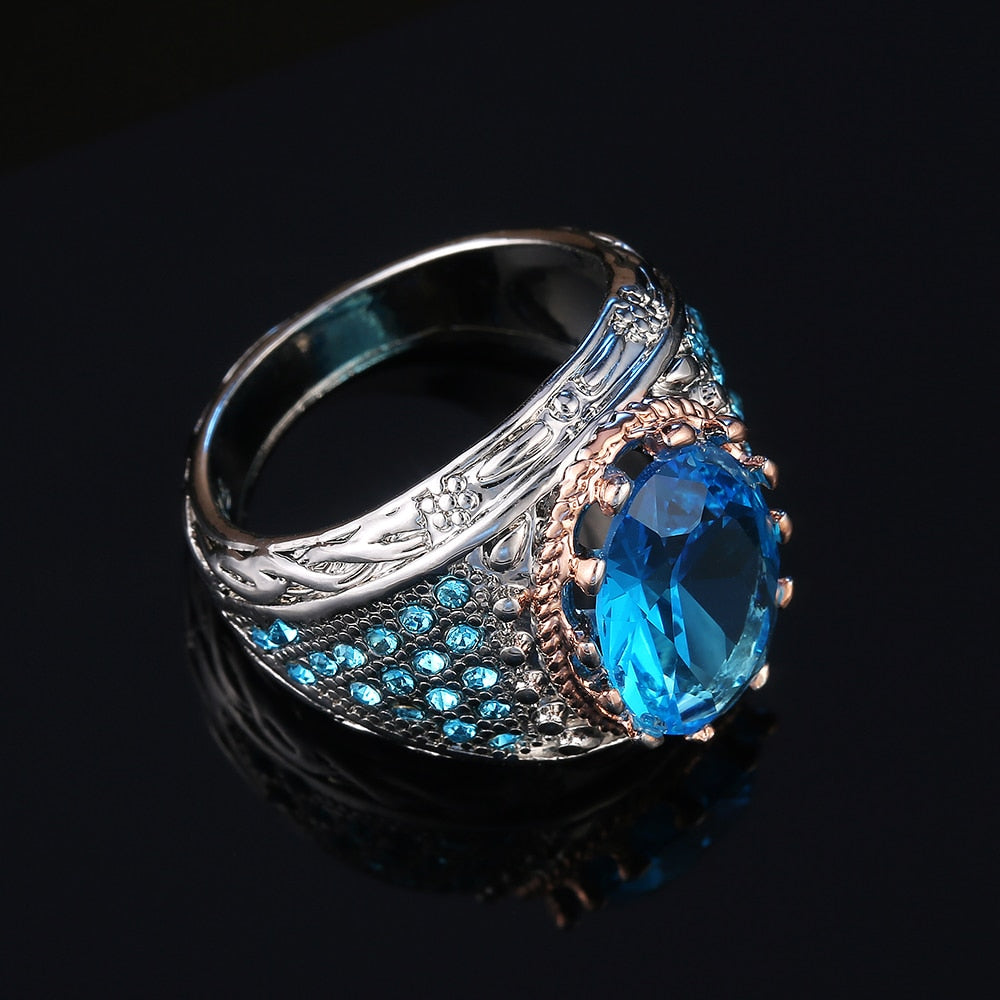 Vintage Jewelry Geometric Blue Marquise Cut Cubic Zircon Cocktail Ring for Women