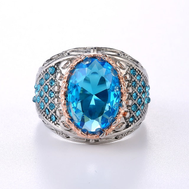Vintage Jewelry Geometric Blue Marquise Cut Cubic Zircon Cocktail Ring for Women