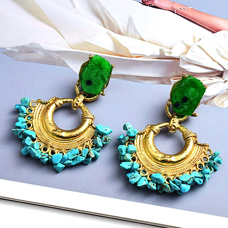 Bohemian Jewelry Stylish Blue Handmade Turquoise Drop Earrings for Women
