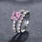 2PC/Set Bridal Rings with Oval Cut Pink Zircon for Women in Rose Gold Color